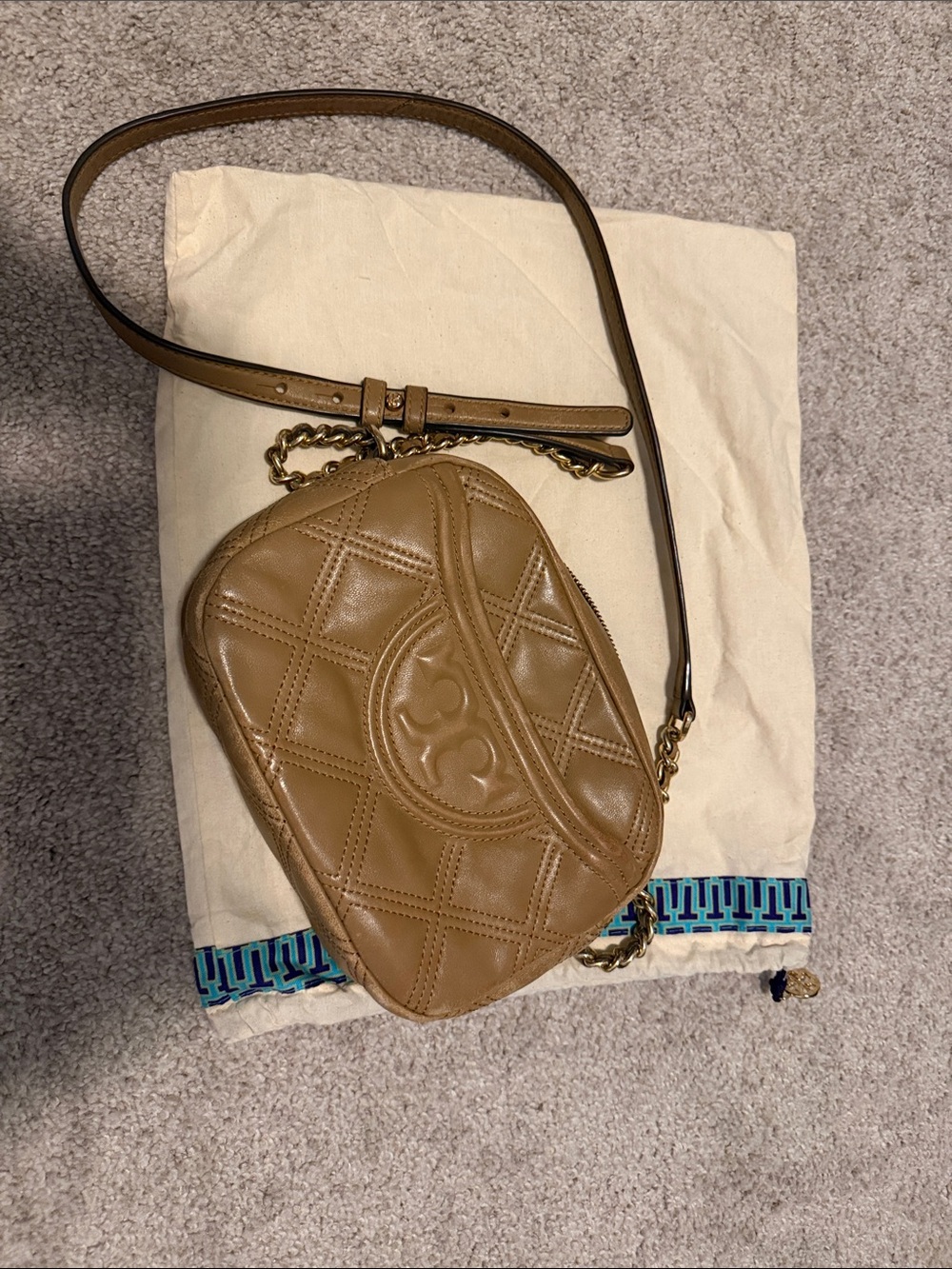 Tory Burch Quilted Leather Crossbody in Tan